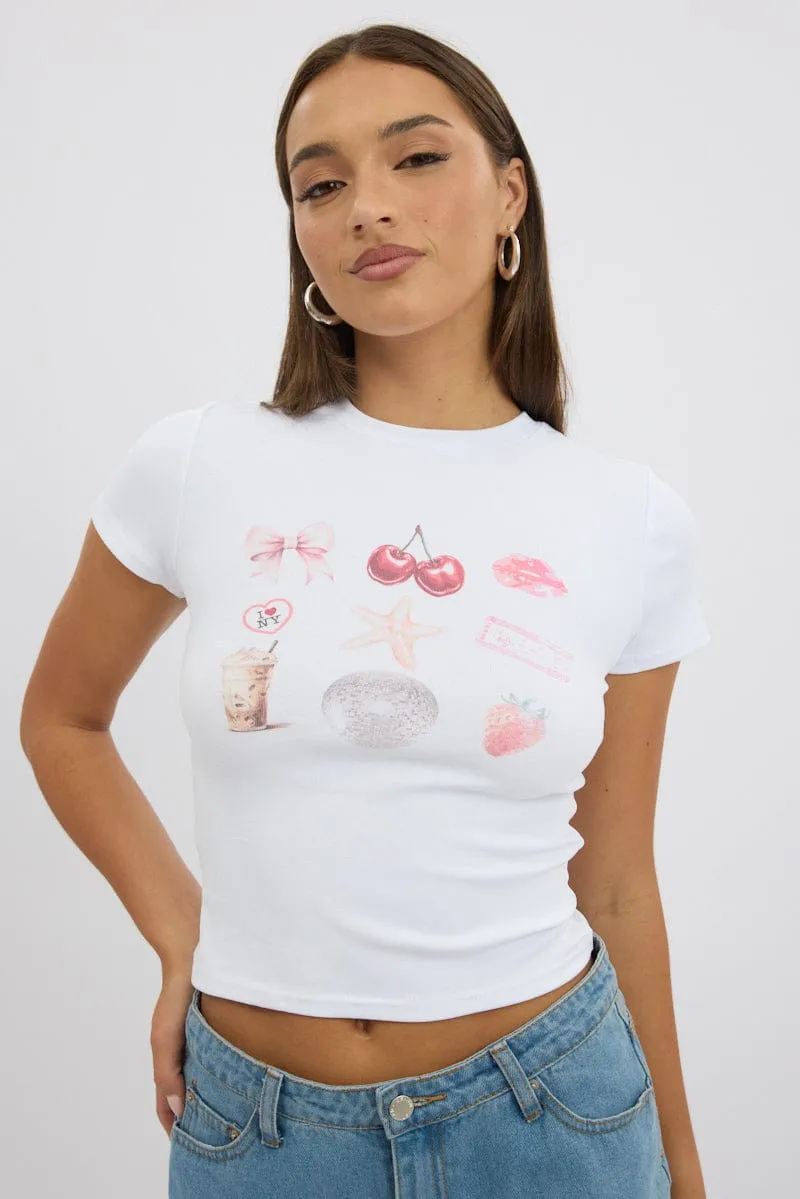 Soft Comfort Wear City Casual White Graphic Tee Short Sleeve
