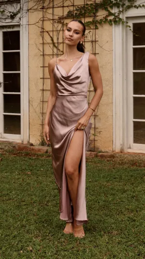 Agate Shine Day-to-evening wear Iris Asymmetrical Maxi Dress - Dusty Pink