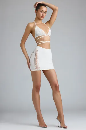 Travel Influence Minimalist Style Embellished Mid-Rise Mini Skirt in Ivory