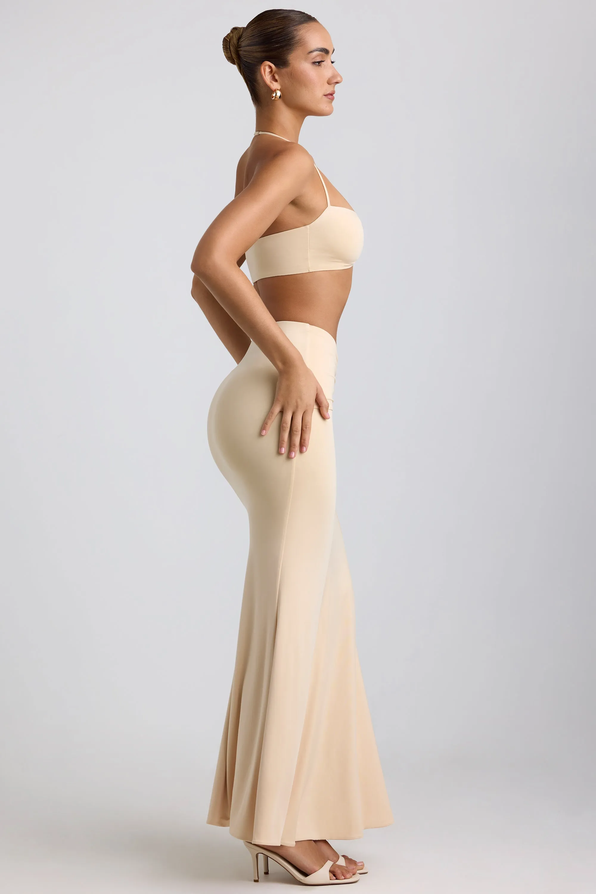 Young adult Crisscross Details Slinky Jersey Hardware Detail Maxi Skirt in Buttercream