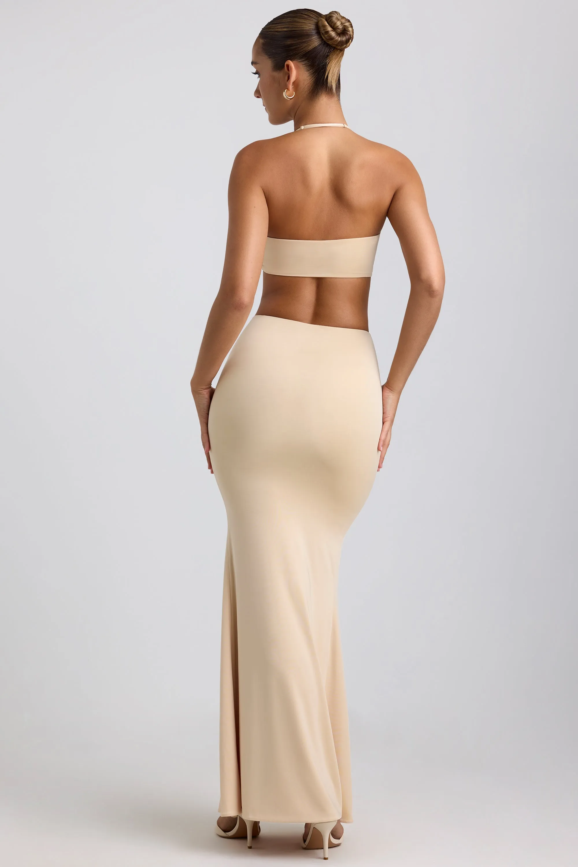 Slinky Jersey Hardware Detail Maxi Skirt in Buttercream Double Layer Laid Back Look