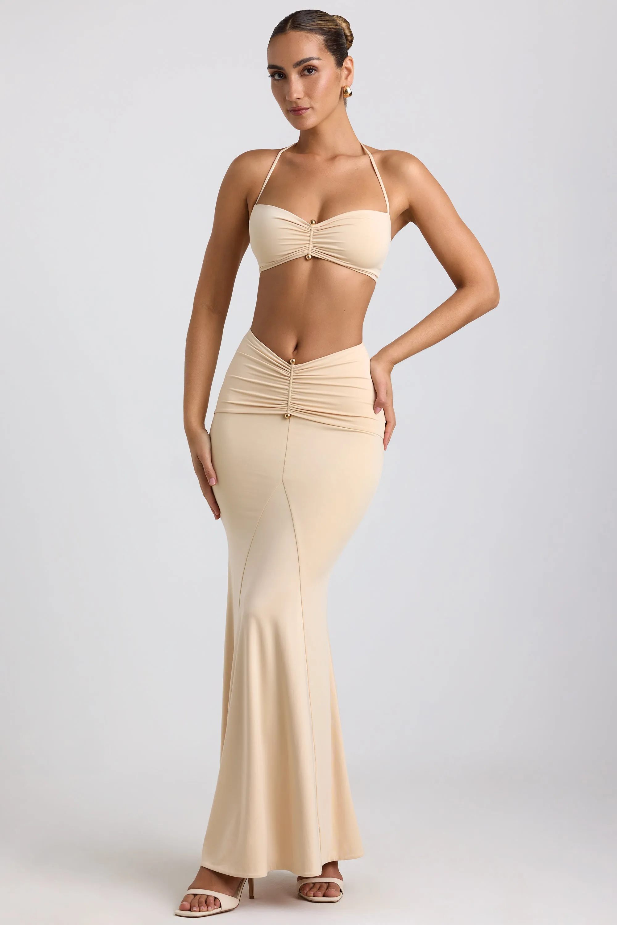 Slinky Jersey Hardware Detail Maxi Skirt in Buttercream mix and match