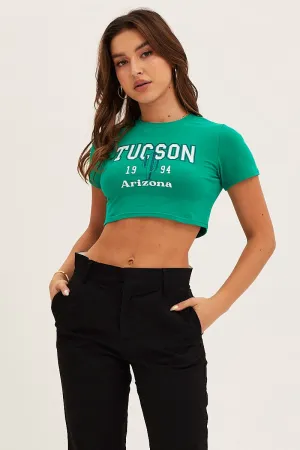 Green Short Sleeve Embroidered Graphic Baby Tee Chic Comfort Seasonal Layering