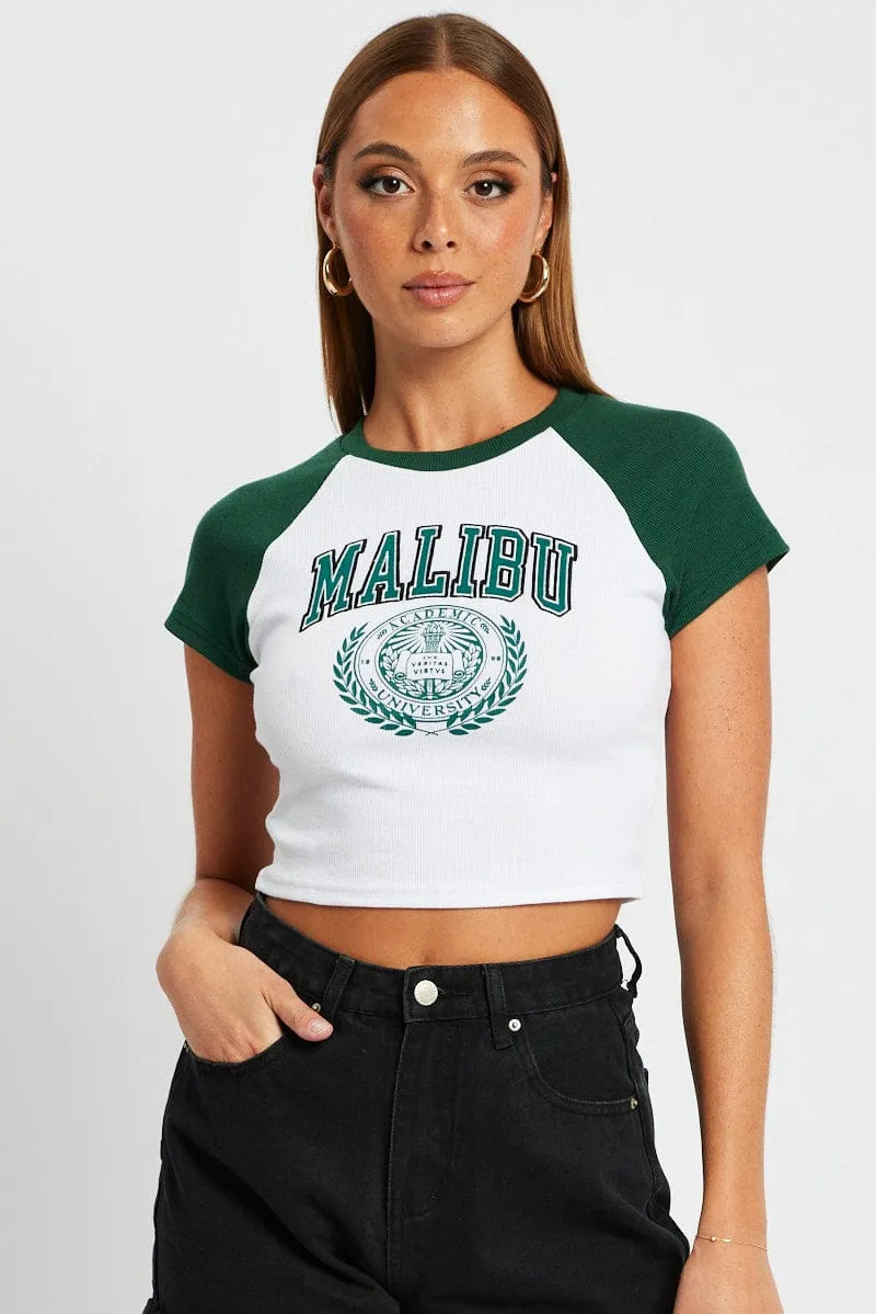 Plus size clothing funky Green Graphic Top Short Sleeve