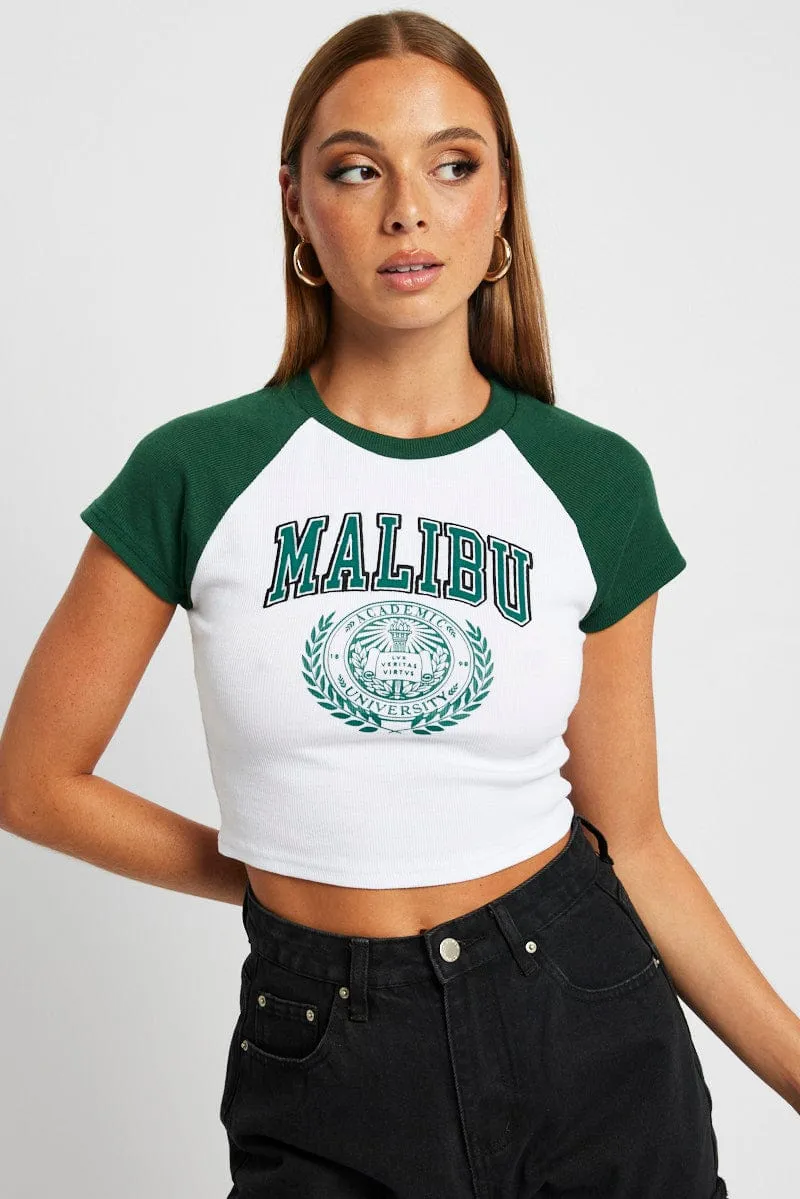 Outdoor Style Trend Green Graphic Top Short Sleeve