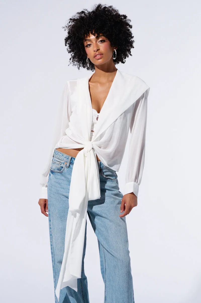 Fashionable Hoodie Timeless Hoodie MARGO TIE FRONT BLOUSE WITH HOOD IN WHITE