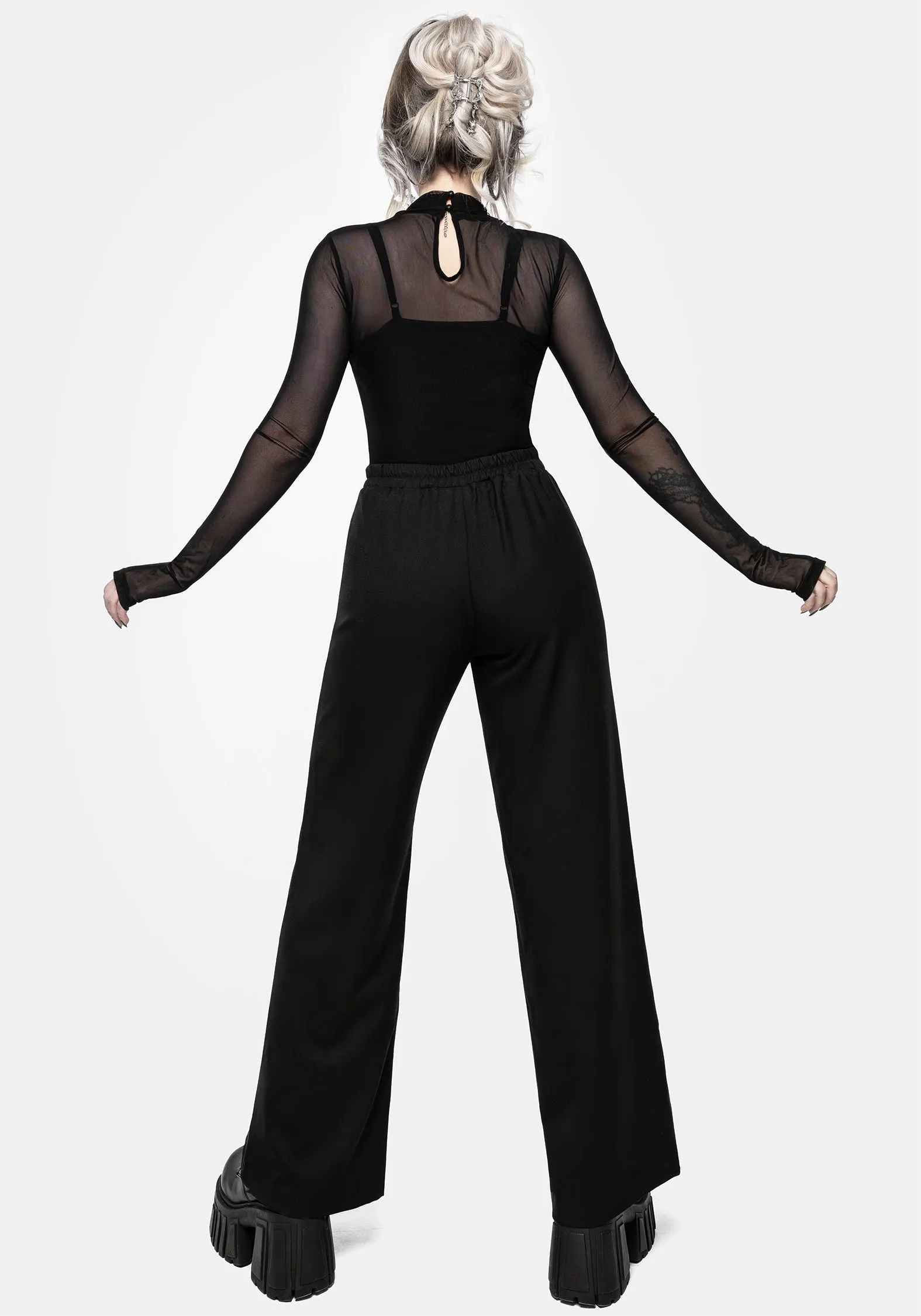 Cleome Floral Spiderweb Embroidered Trousers Elastic Free Cuffs Relaxed Comfort