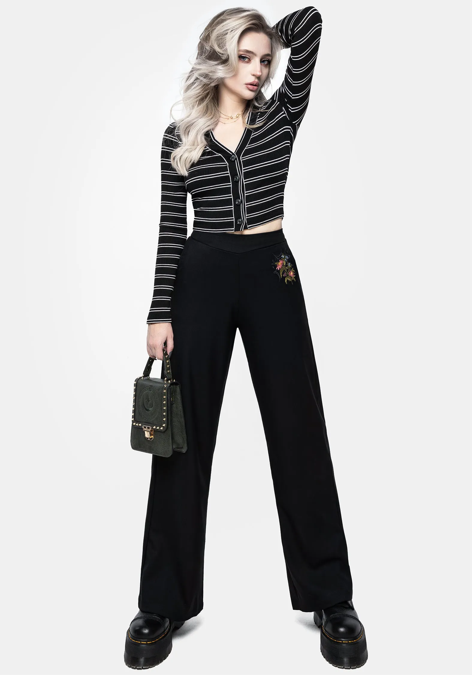 Classic Elegance Cleome Floral Spiderweb Embroidered Trousers