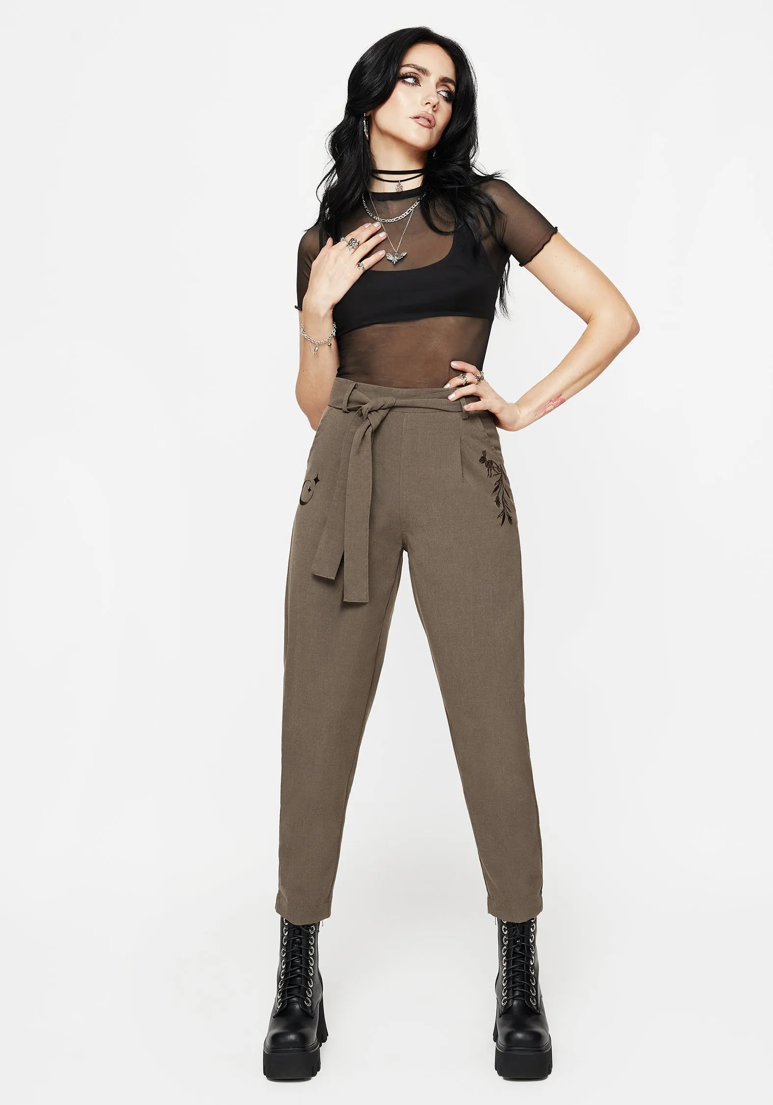 Hester Embroidered Tapered Trousers - Brown Refined fit