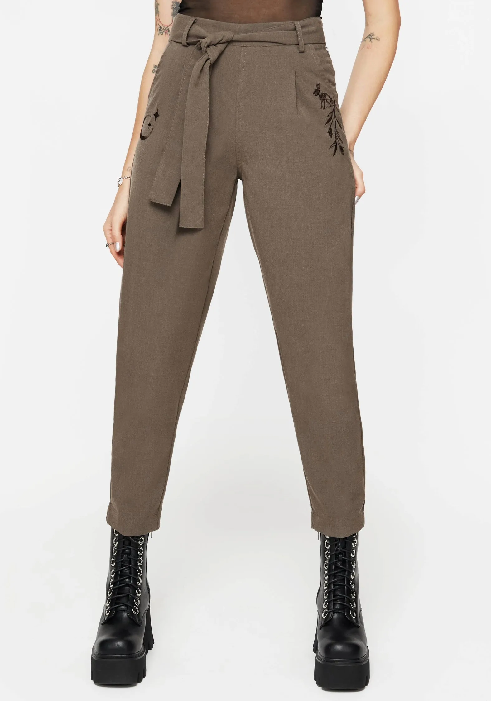 Hester Embroidered Tapered Trousers - Brown Everyday Comfort Quick Layer
