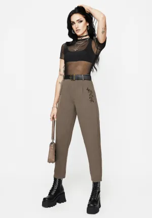 Hester Embroidered Tapered Trousers - Brown Fashionable Look Relaxed Comfort Look