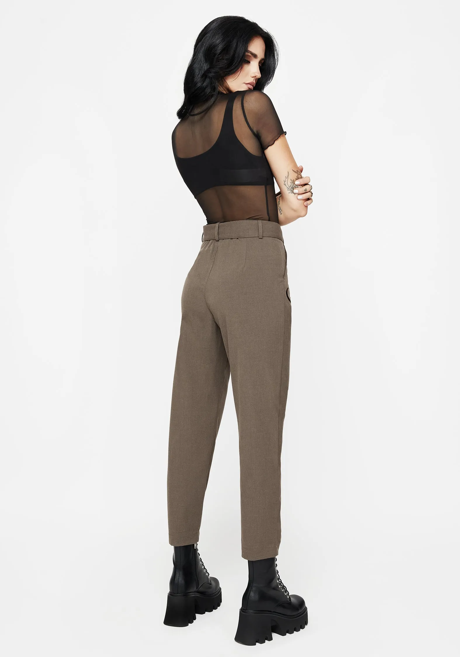Hester Embroidered Tapered Trousers - Brown Work Ready