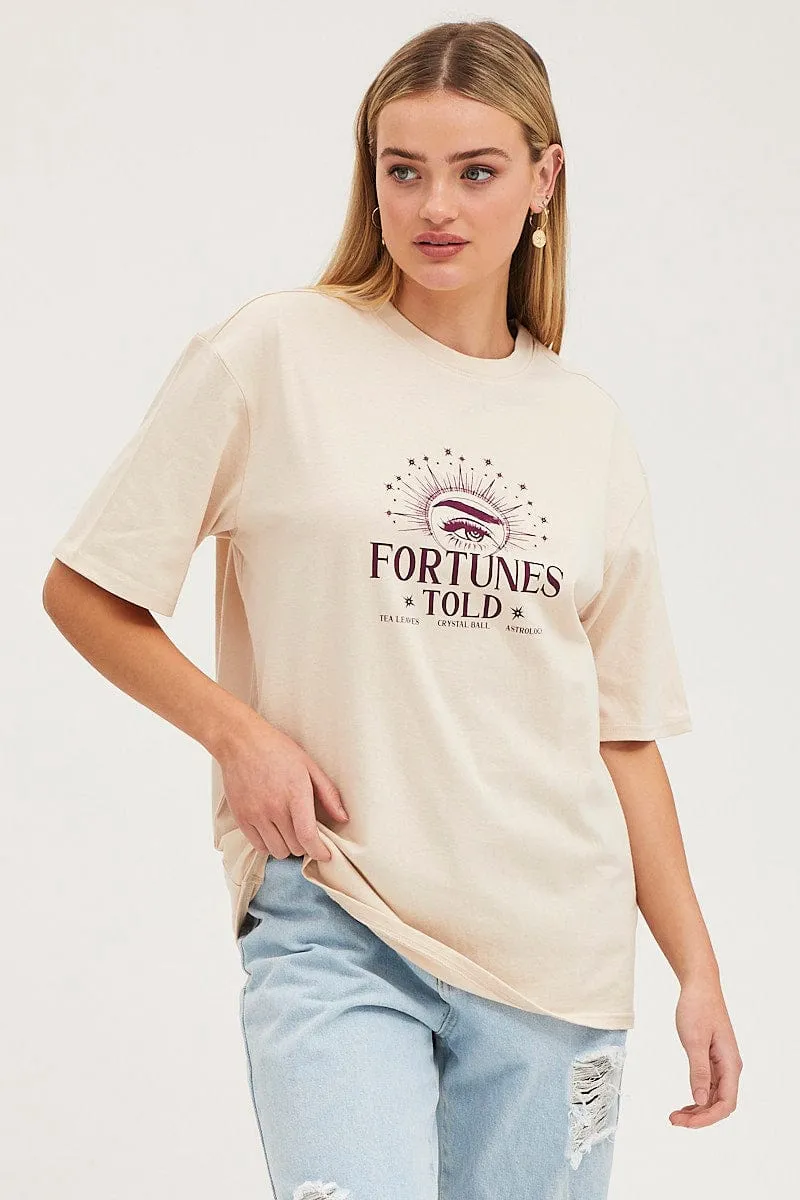 Urban Fashion Look Soft and Flexible Beige Long Line T-Shirt Short Sleeve