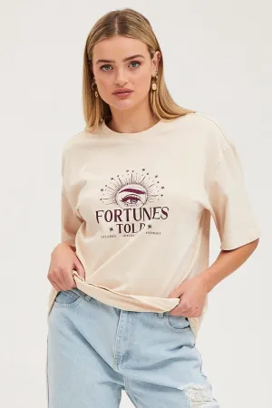 Elderly clothing Beige Long Line T-Shirt Short Sleeve