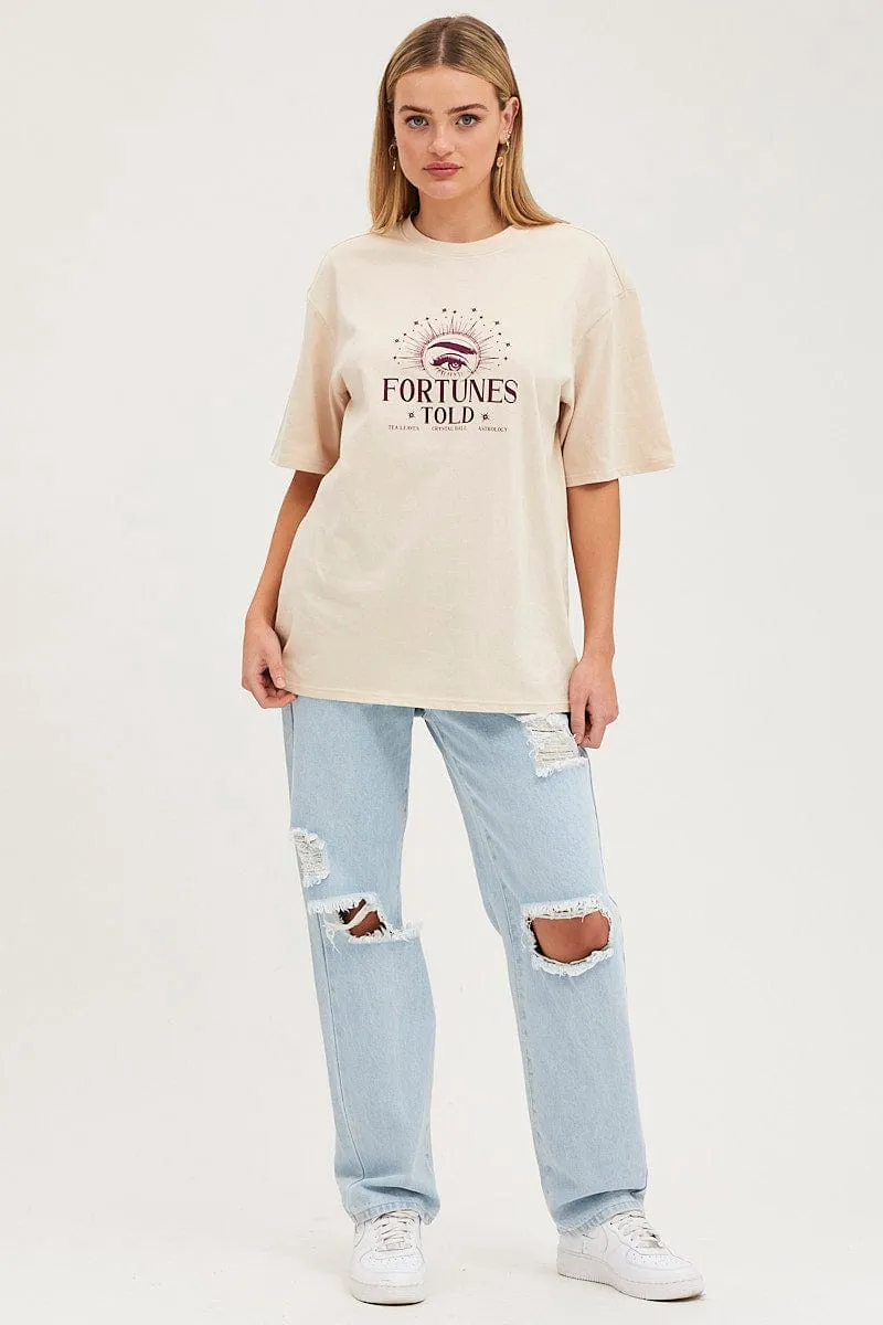 Beige Long Line T-Shirt Short Sleeve Casual layering piece EcoFriendlyMaterial