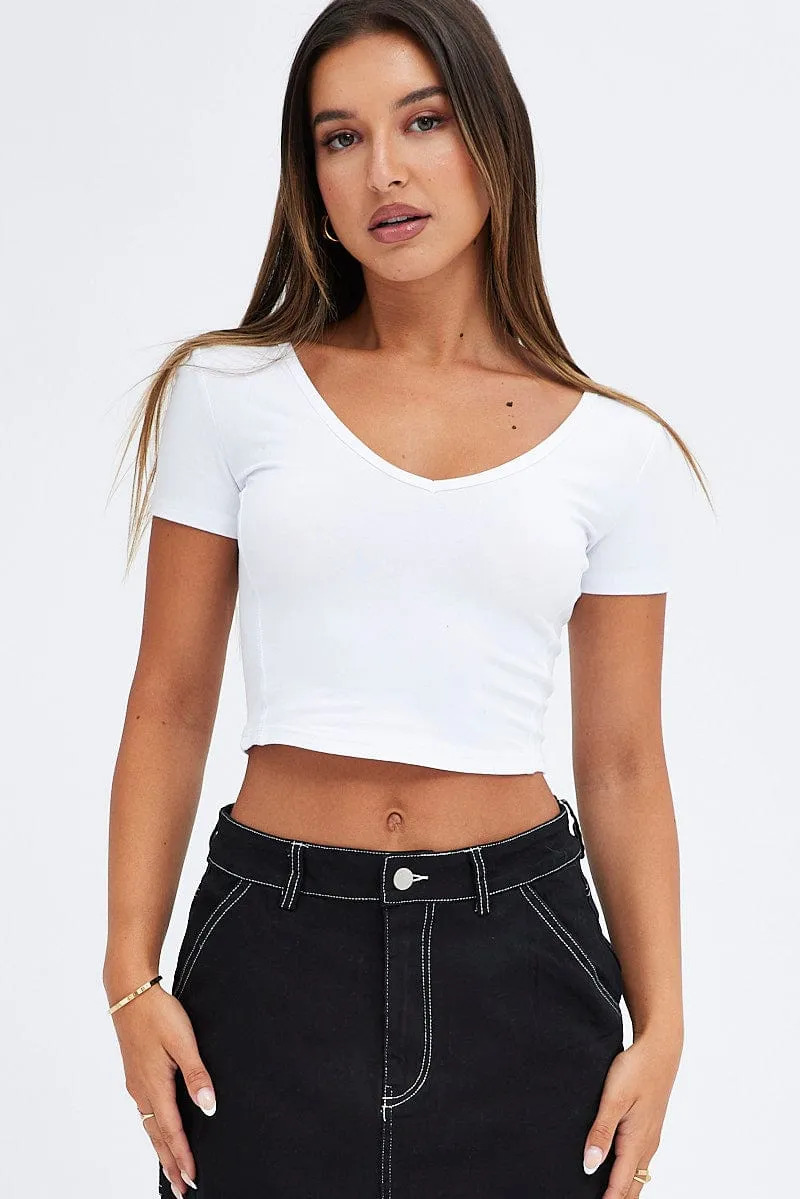 White Corset Detail T shirt Short sleeve Scoop neck ComfortStretch ChafeFree Design