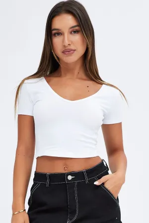 Polish Tone Weekend Wear White Corset Detail T shirt Short sleeve Scoop neck