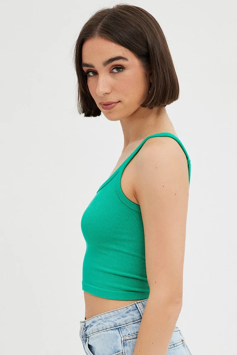 Eco Core EcoFriendlyTextiles Green Singlet Top Round Neck