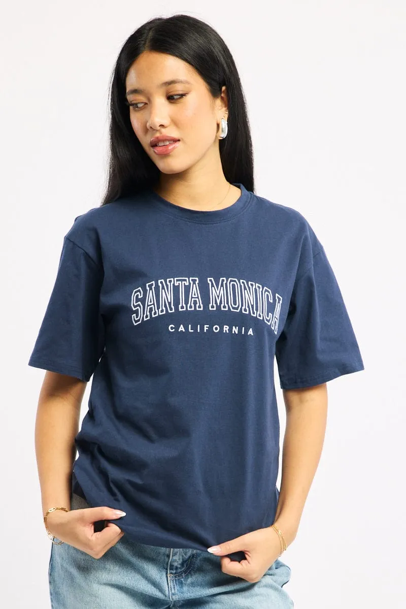 Blue Graphic Tee Short Sleeve Soft and Relaxed college