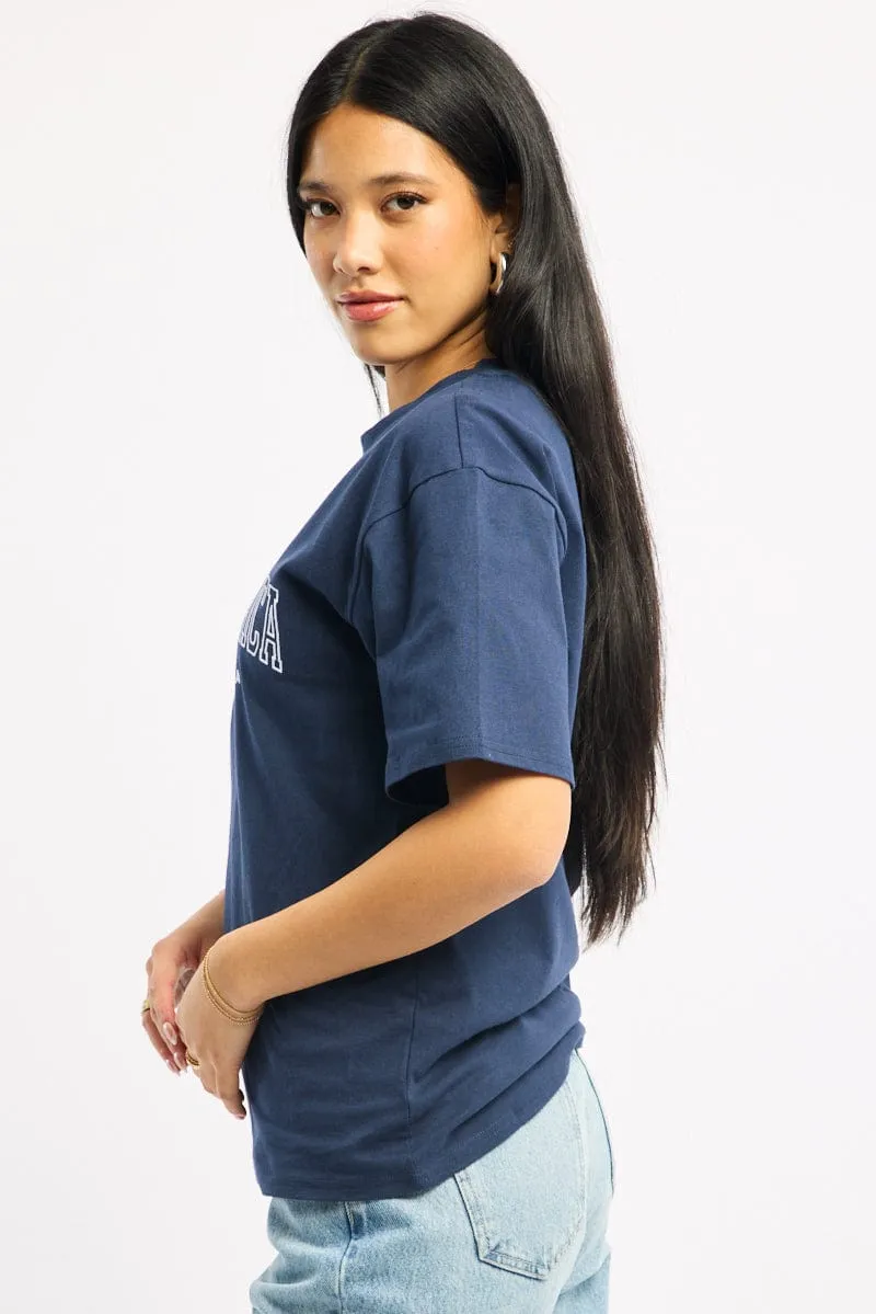 Blue Graphic Tee Short Sleeve Sporty essentials V neck