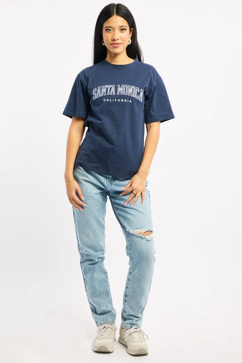 Good stretch Blue Graphic Tee Short Sleeve
