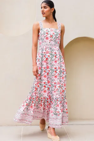 Aurelia Organic Cotton Block Print Dress | Gardenia Pink/Green Chic Traveler Timeless elegance