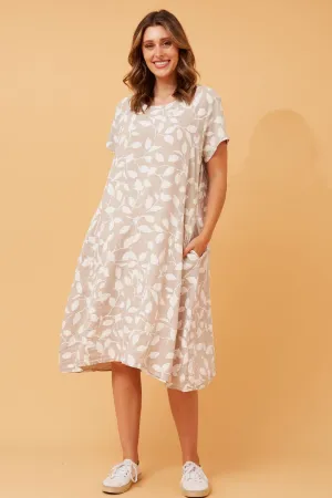 BATISTA LEAF PRINT LINEN DRESS Mesh Breeze