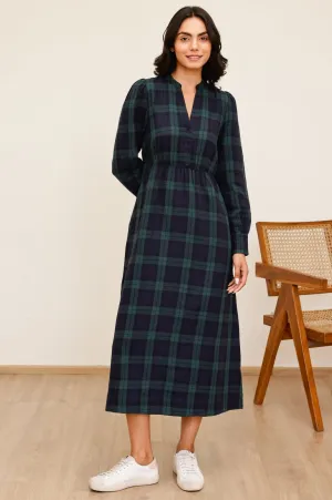 Comfy Elegance Style Versatile Harper Checked Double Cloth Organic Cotton Dress | Navy/Green