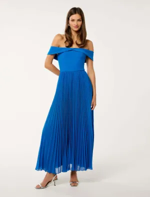 Louise Off Shoulder Pleat Midi Dress Subtle Elegance