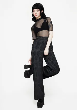 No Gap Waist BreathableMaterial Semine Celestial Printed Wide Leg Trousers