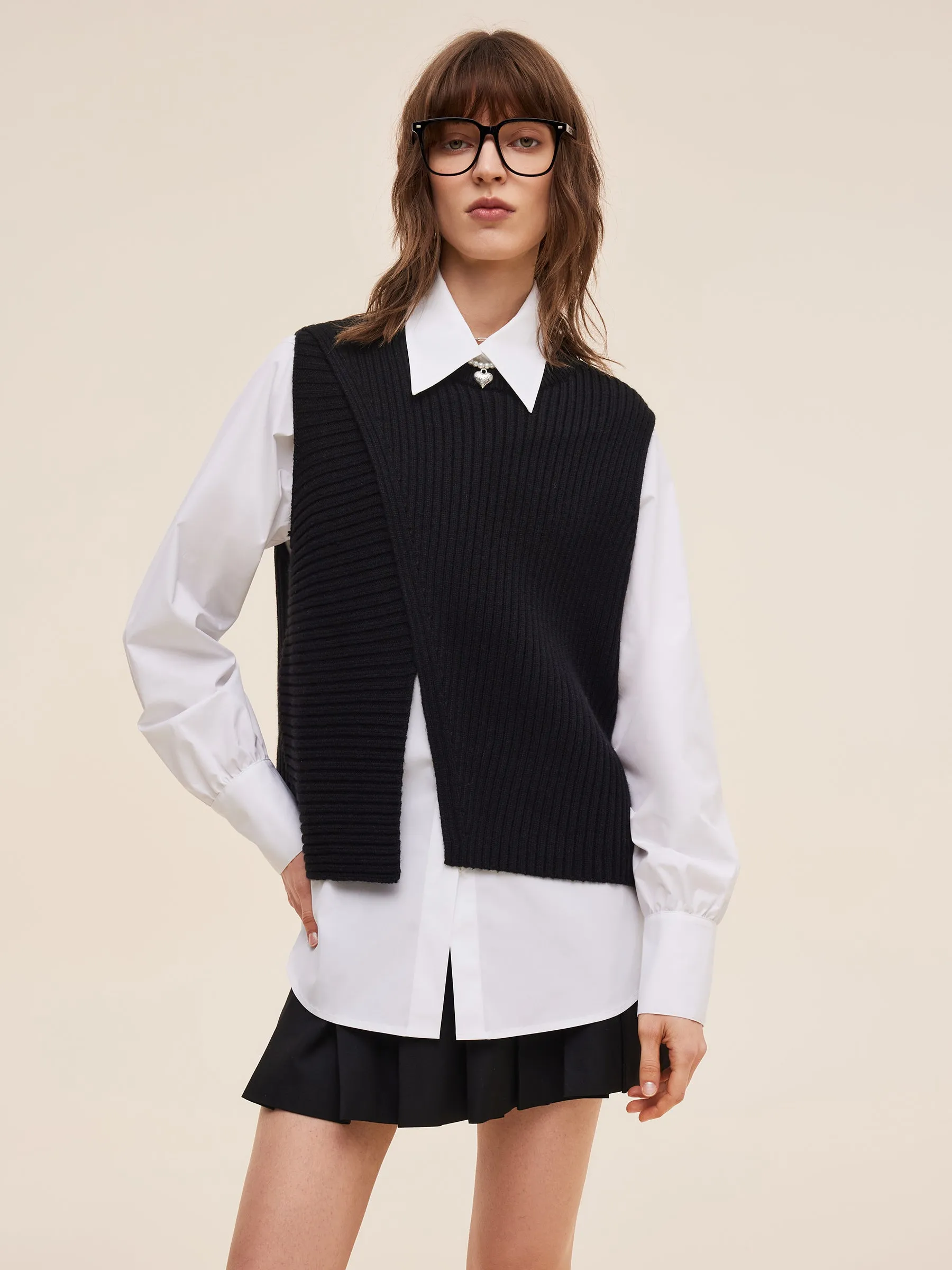 Knit Tank Top And Long Sleeve Shirt Two-Piece Set Durable Binding