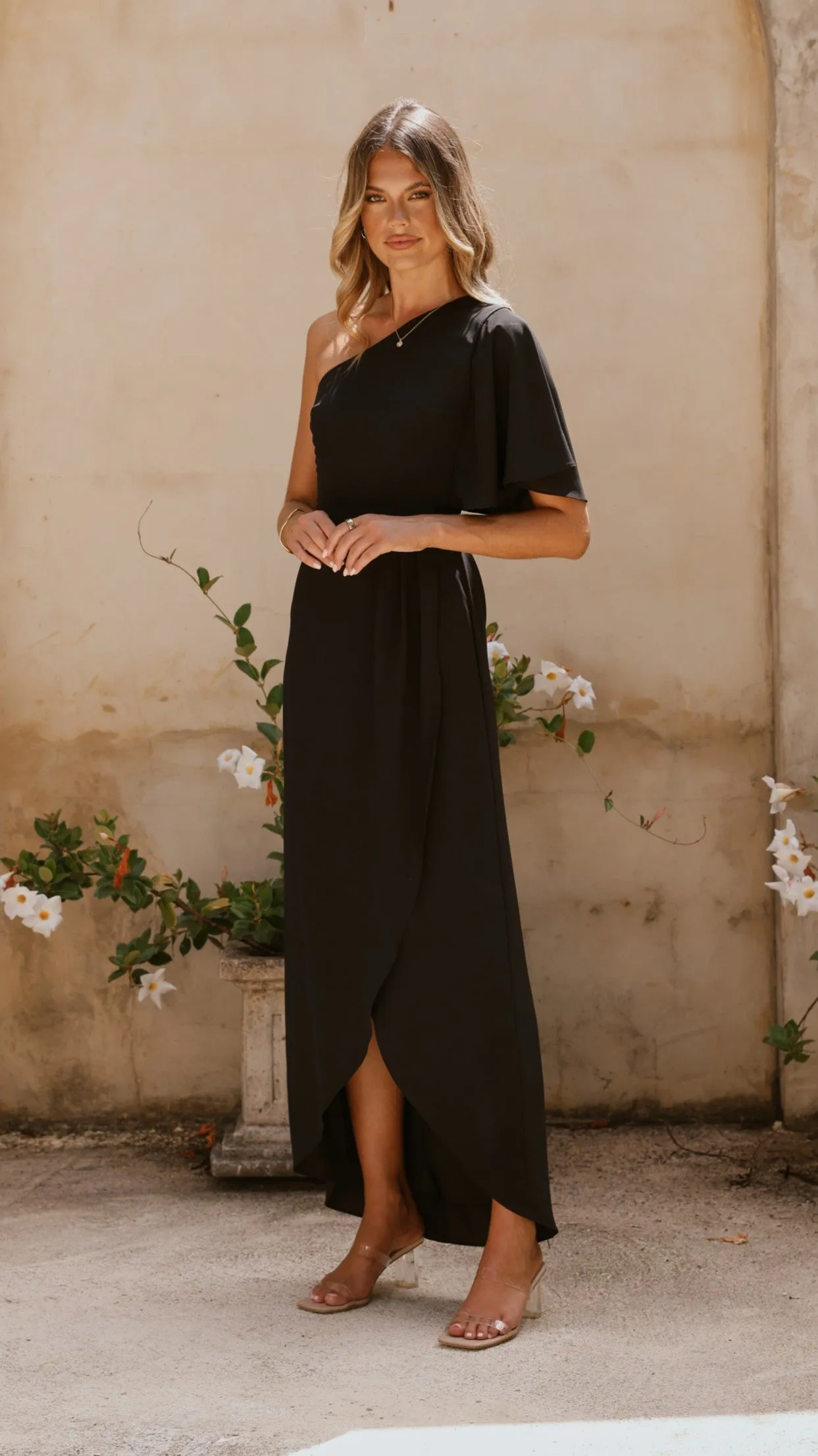 Emma One Sleeve Maxi Dress - Black Olive Grove