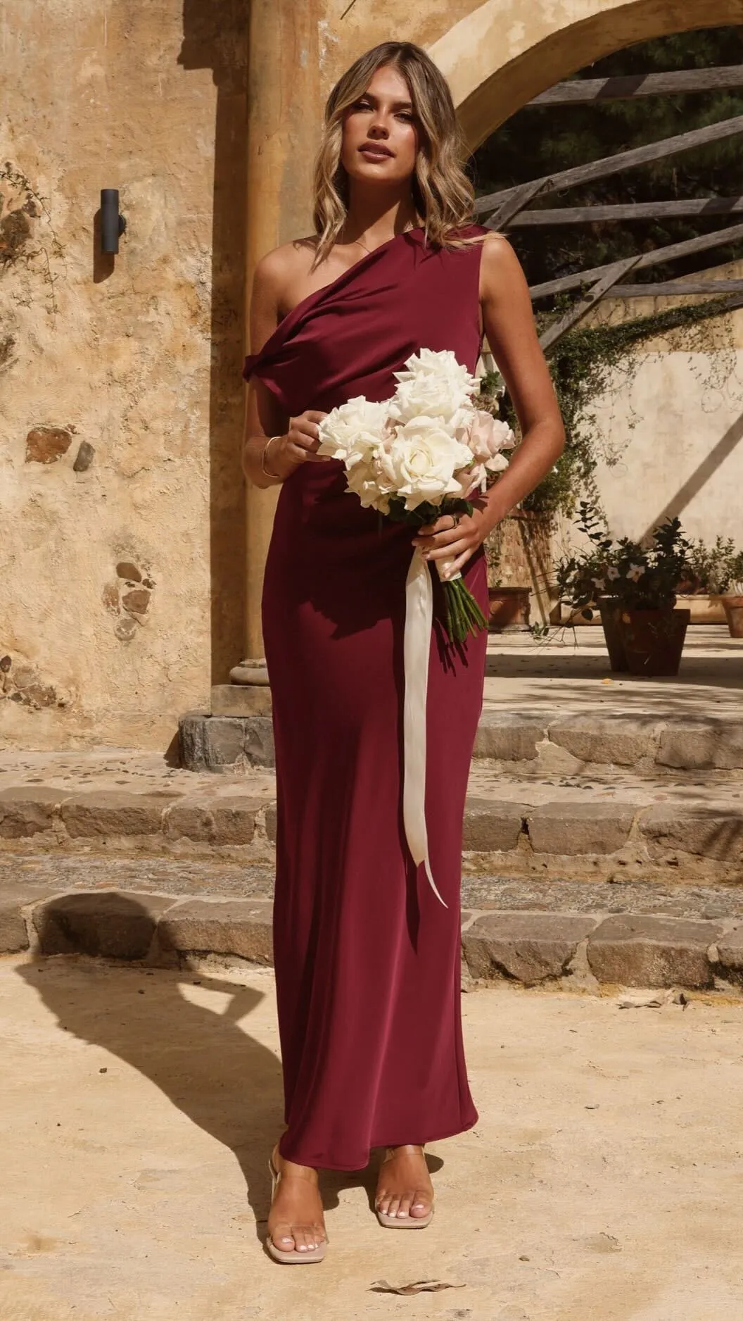 Elegant high-waist gown Gigi Maxi Dress - Wine