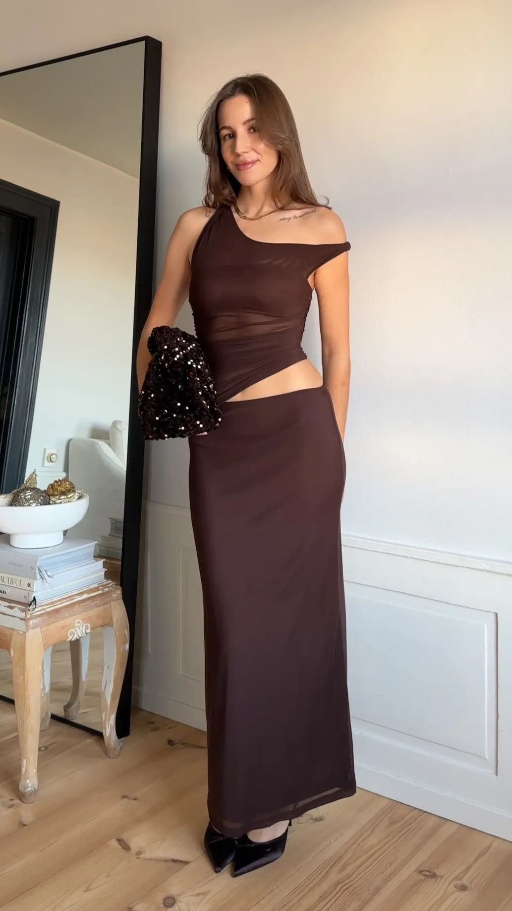 Iantha Maxi Dress - Chocolate Seaside Path Nickel Glow