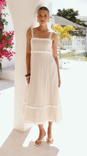 Raelynn Midi Dress - Beige/White Evening party maxi Weave Glow