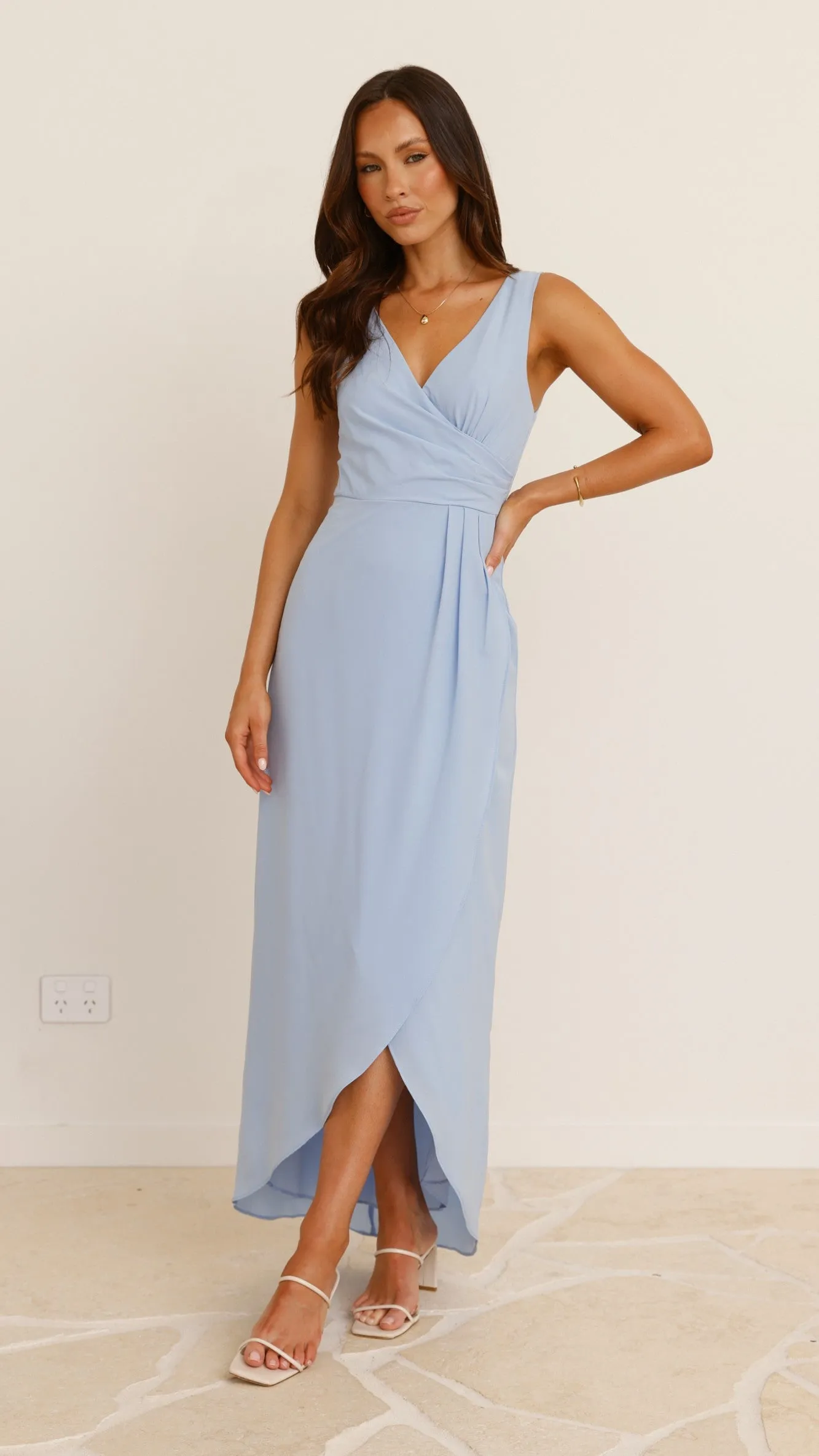 Pamela V Neck Maxi Dress - Blue Marina Walk With its sophisticated design this dress will always remain a classic wardrobe piece