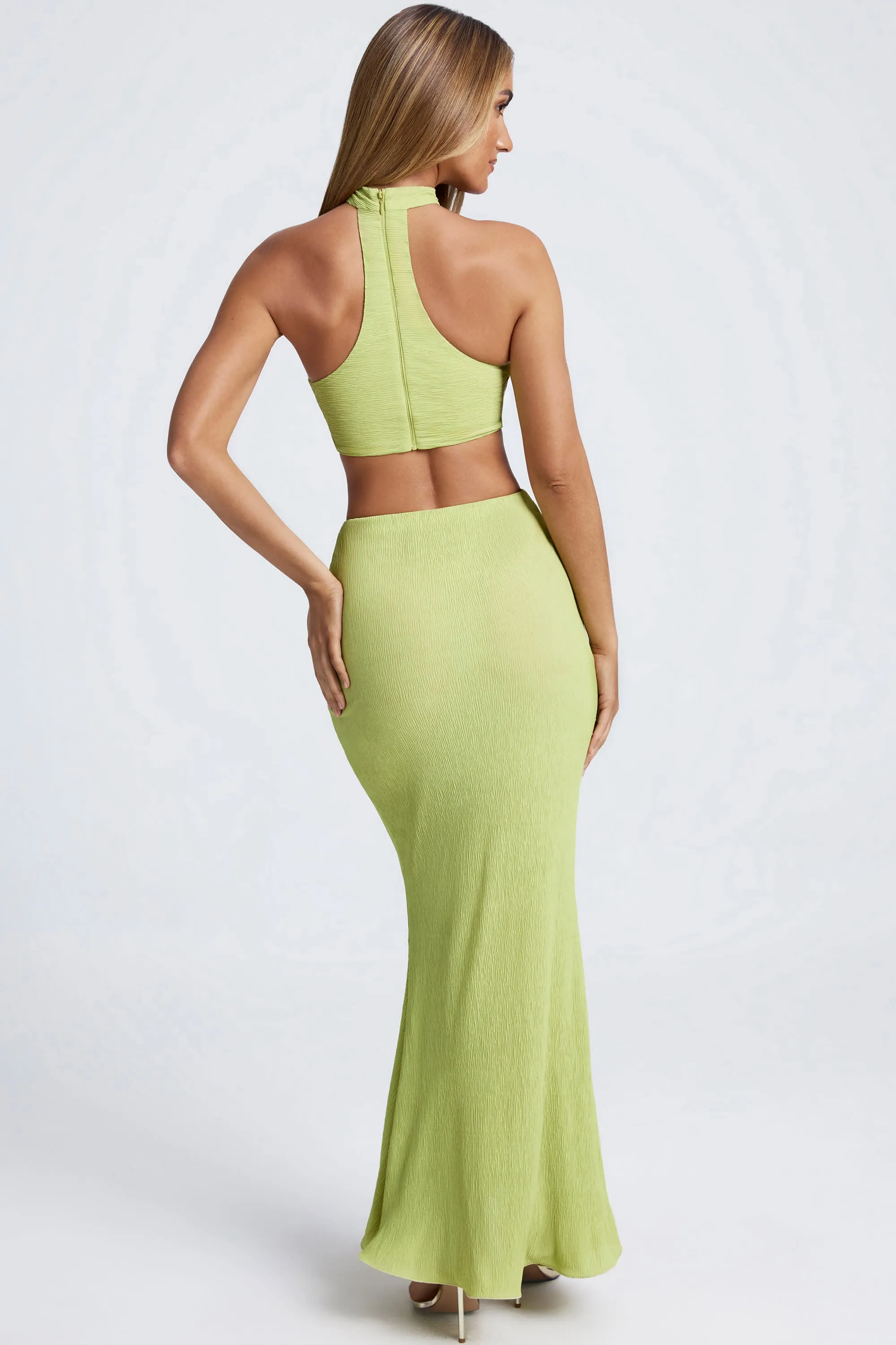 Ruffle-Trim Maxi Skirt in Olive Green High Rise
