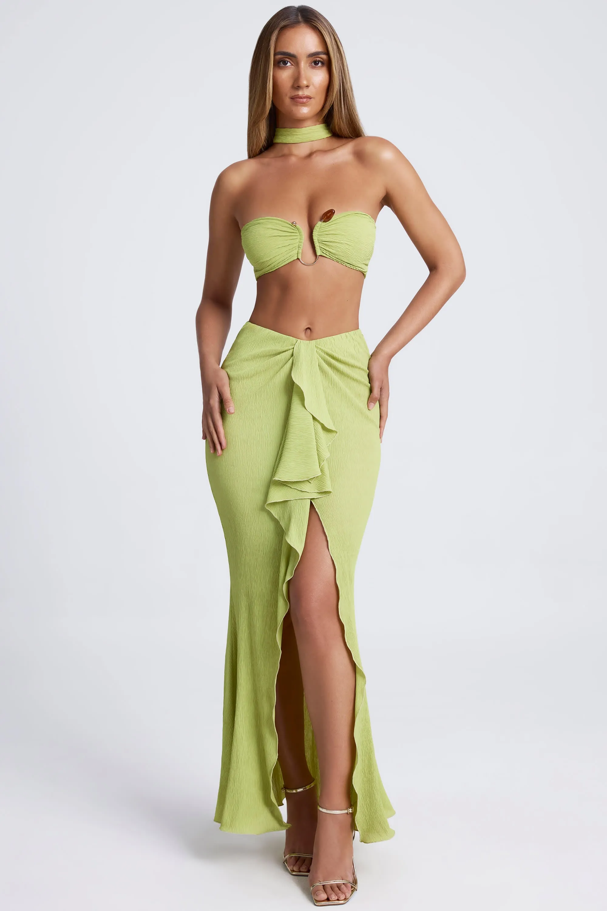 Ruffle-Trim Maxi Skirt in Olive Green Fresh Mood Fashion Forward