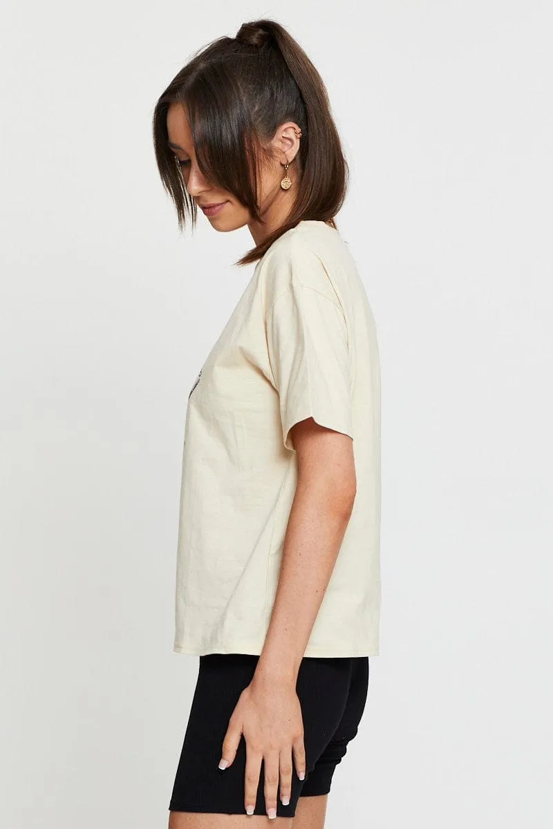 Beige Graphic T Shirt Short Sleeve Zero Core