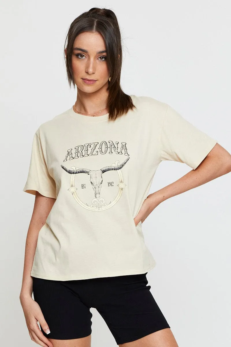 FrictionResistantEdges Beach Ready Beige Graphic T Shirt Short Sleeve