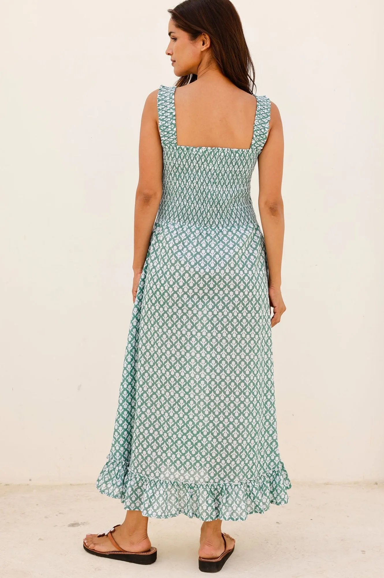 Work Ready Outfit rooftop party Rhianna Organic Cotton Dress | Sage/White