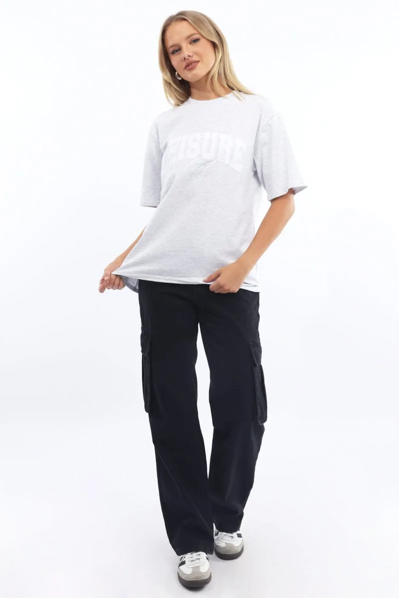 Grey Graphic Tee Short Sleeve Moisture Wicking Fabric