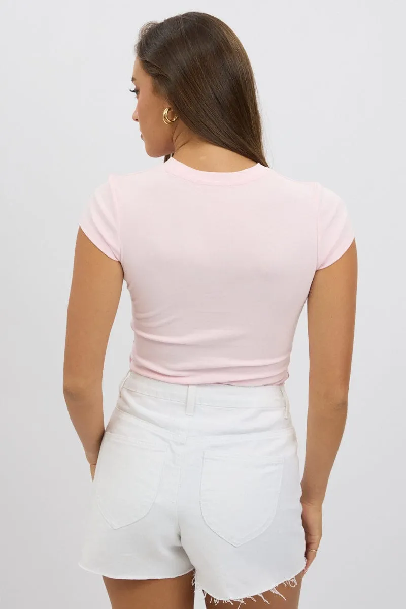 Pink Graphic Tee Short Sleeve Spring Freshness
