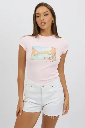 Oeko Tex Certified Light Outfit Pink Graphic Tee Short Sleeve