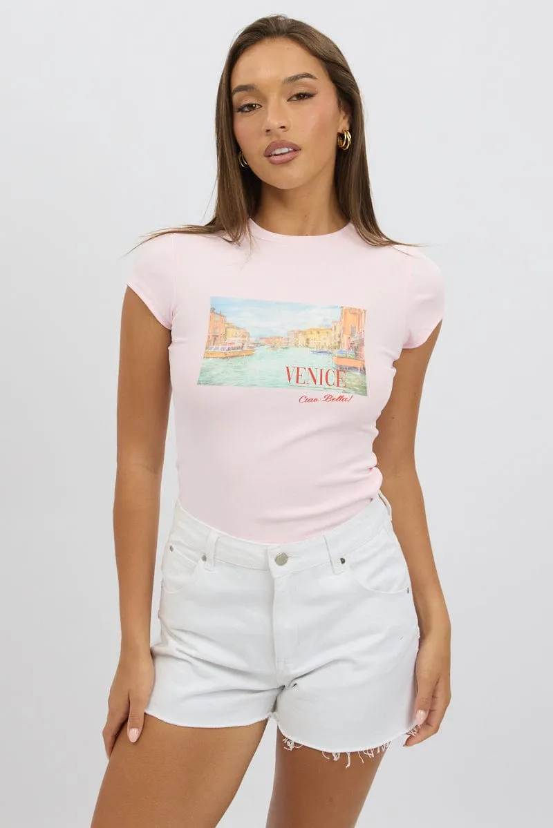 Oeko Tex Certified Light Outfit Pink Graphic Tee Short Sleeve