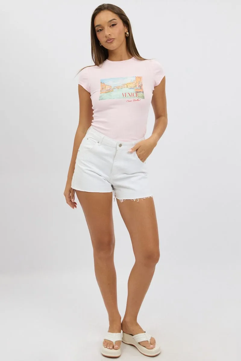 Active Outfit Style Pink Graphic Tee Short Sleeve
