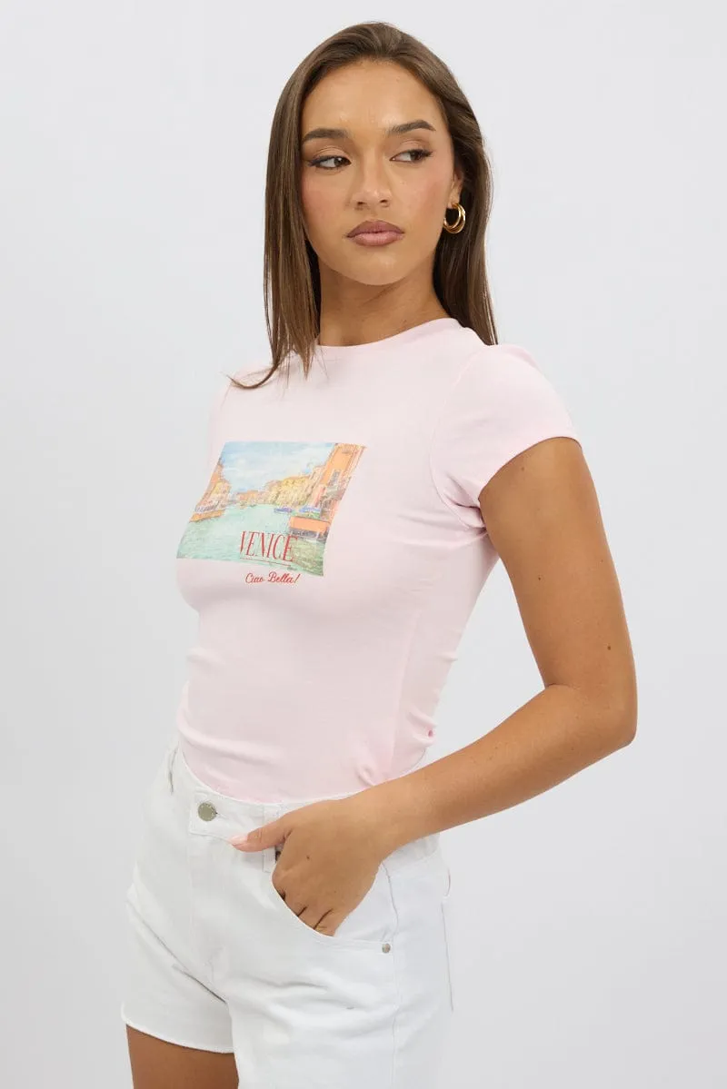 Comfortable Design Soft and Lightweight Pink Graphic Tee Short Sleeve
