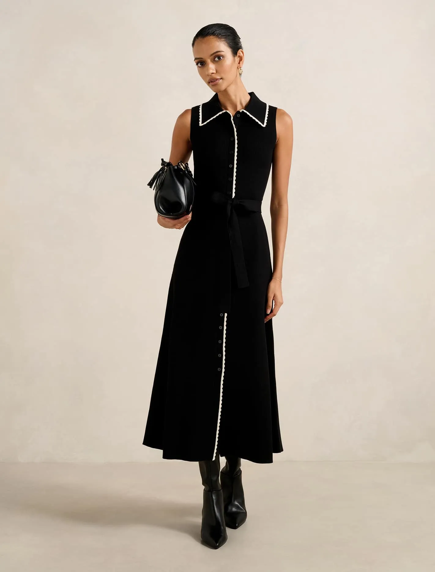 Raegan Petite Contrast Trim Midi Dress Casual Comfort Petite Style