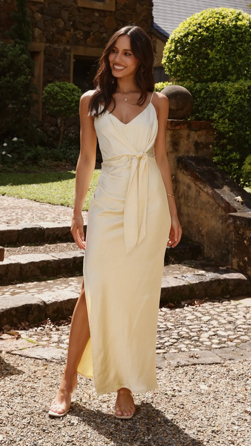 Yasmeen Tie Front Maxi Dress - Yellow Romantic evening dress