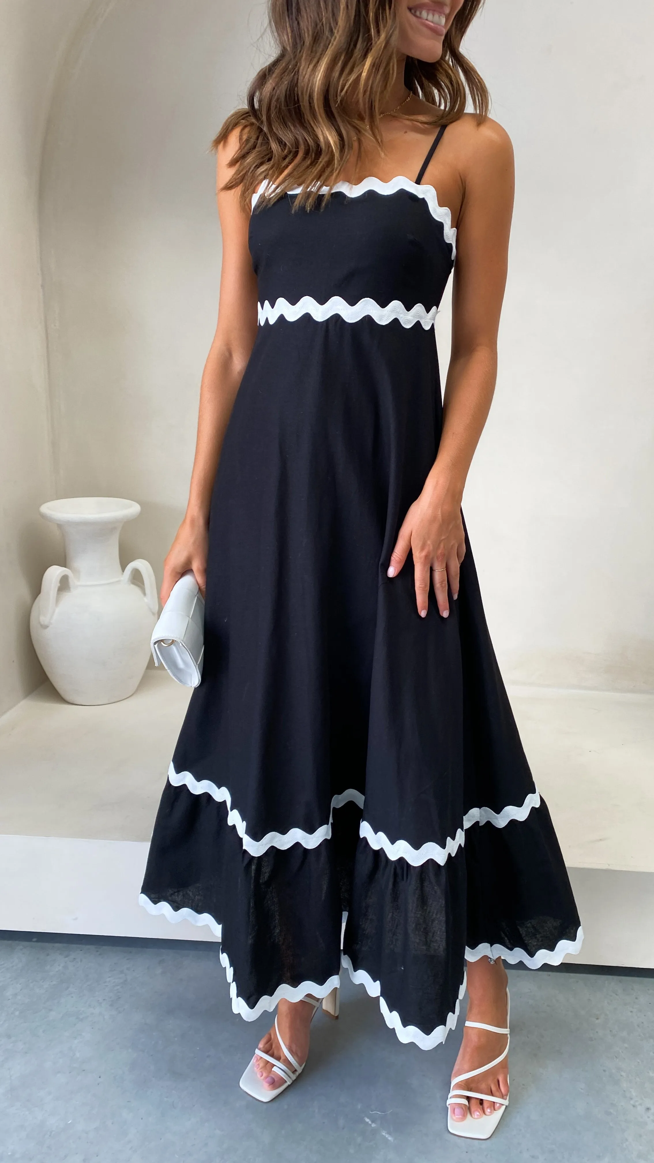 Brodey Midi Dress - Black / White Modern Silhouette